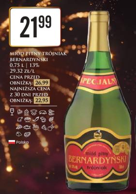 Miód pitny trójniak Bernardyński 0.75L 13% promocja w Dino