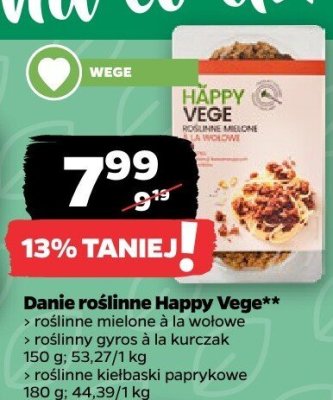 Danie roślinne Happy Vege roślinne mielone à la wołowe roślinny gyros à kurczak roślinny nuggets à paprykowe promocja w Netto