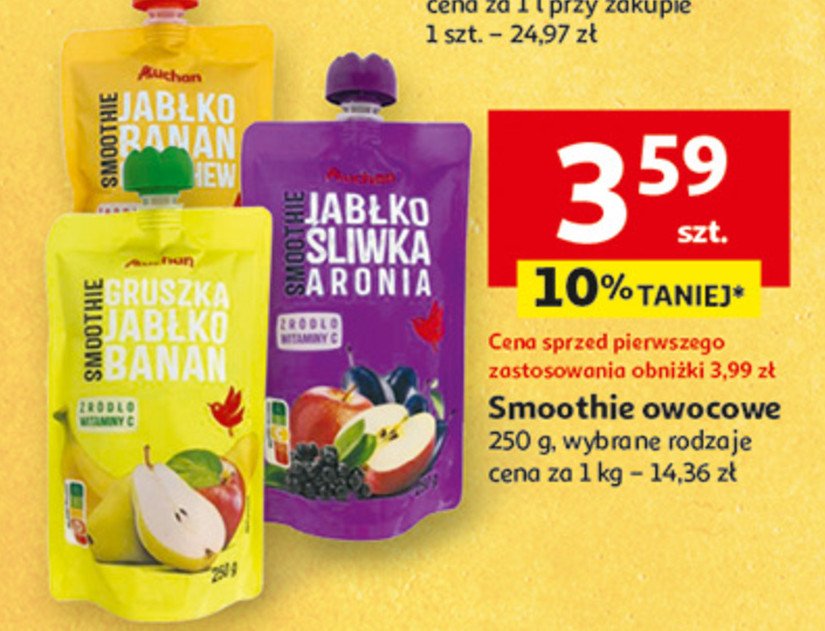 Smoothie gruszka-jabłko-banan Auchan różnorodne (logo czerwone) promocja