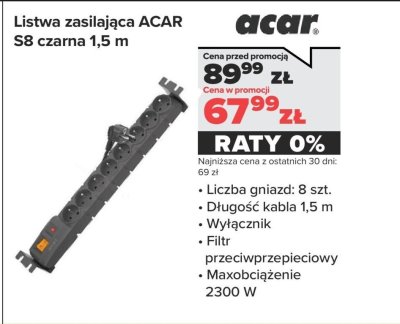 Listwa zasilająca S8 czarna 1,5 m promocja w NEONET