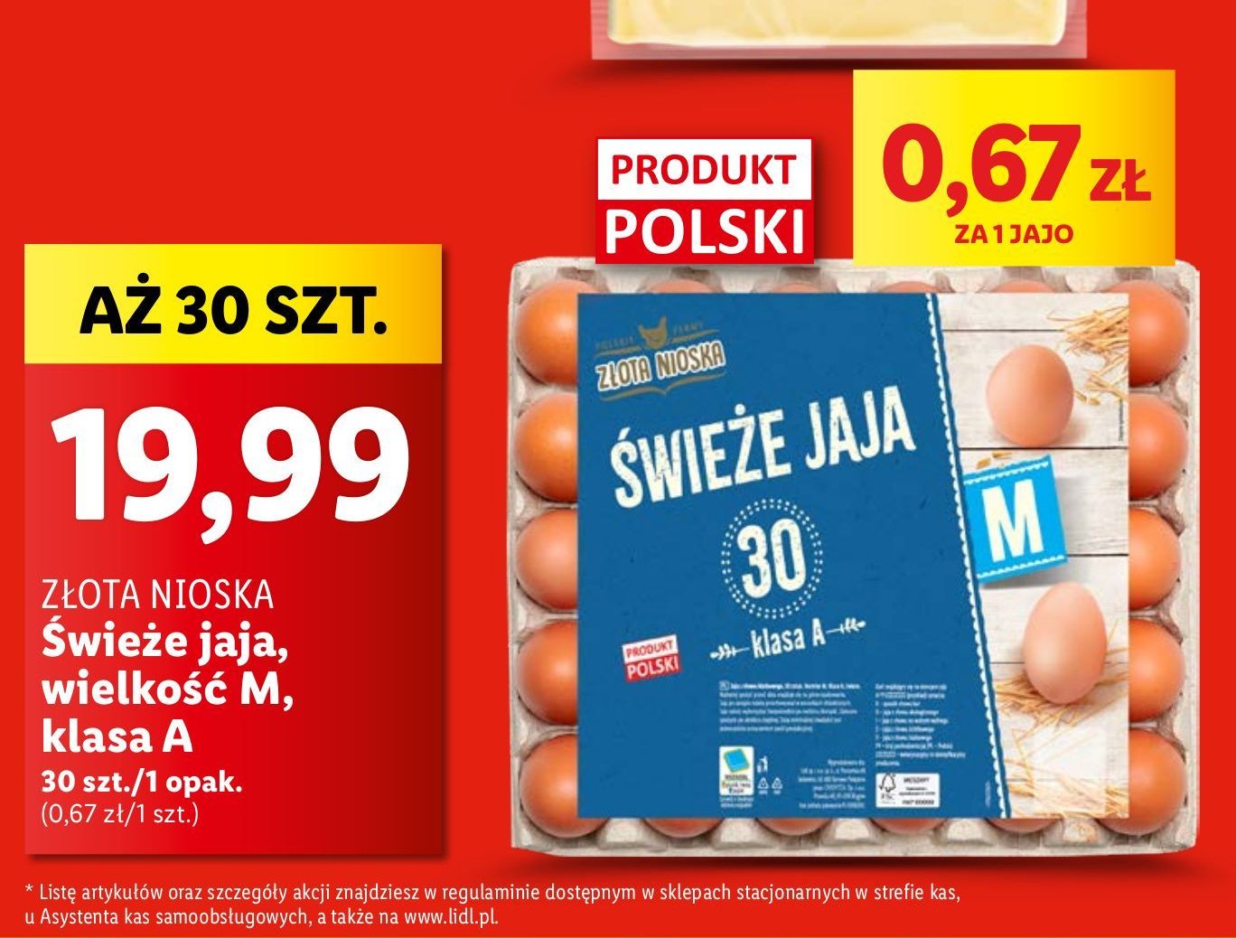 Jaja świeże kl. m Złota nioska promocja w Lidl