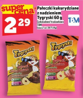 Pałeczki kukurydziane z nadzieniem Tygryski 60g różne smaki promocja w TOPAZ