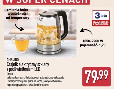 Czajnik elektryczny szklany z podświetleniem LED AMBIANO promocja w Aldi