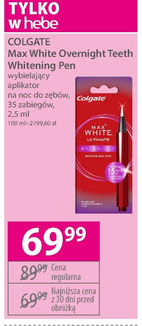 Pen wybielaj膮cy na noc Colgate max white ultimate promocja