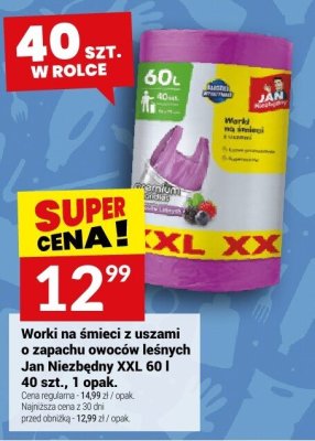 Worki na śmieci z uszami o zapachu owoców leśnych Jan Niezbędny XXL 60 l 40 szt. promocja w Twój Market