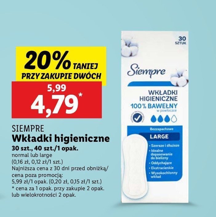 Wkładki higieniczne normal Siempre promocja