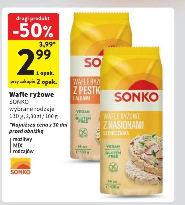 Wafle ryżowe ze słonecznikiem Sonko promocja