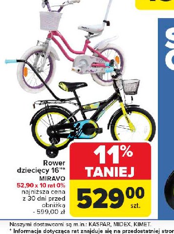 Rowerek dziecięcy miravo 16" promocja w Carrefour