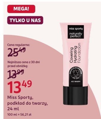 Podkład do twarzy Miss Sporty, 24 ml promocja w Rossmann