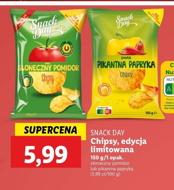 Chipsy słoneczny pomidor Snack day promocja