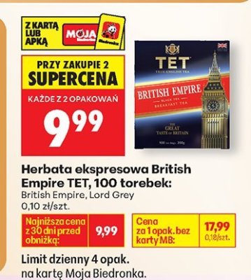 Herbata ekspresowa Lord Grey, 100 t. promocja w Biedronka
