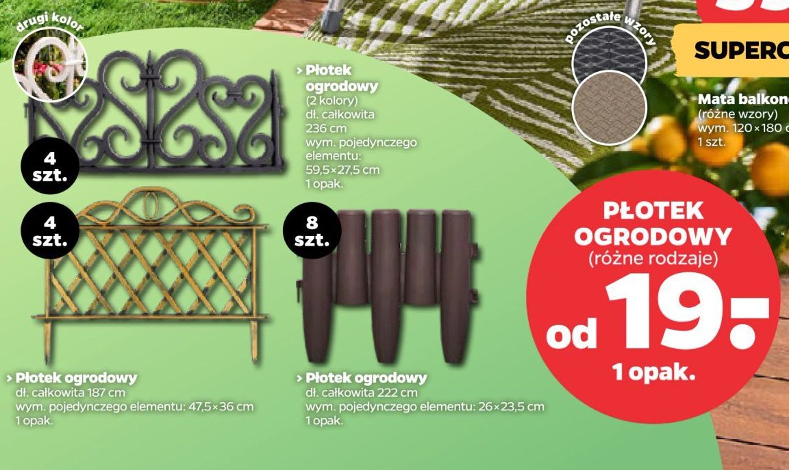 Płotek ogrodowy 222 cm promocja w Netto