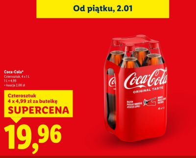 Napój Coca-Cola 4x1 l promocja w Lidl