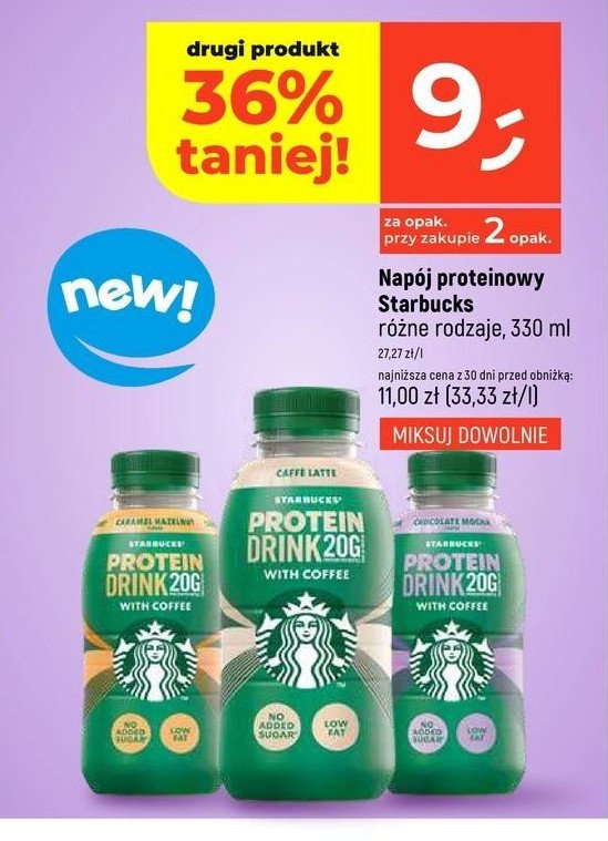 Napój proteinowy caffe latte Starbucks promocja w Dealz