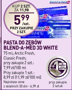 Pasta do zębów arctic fresh Blend-a-med 3d white fresh promocja