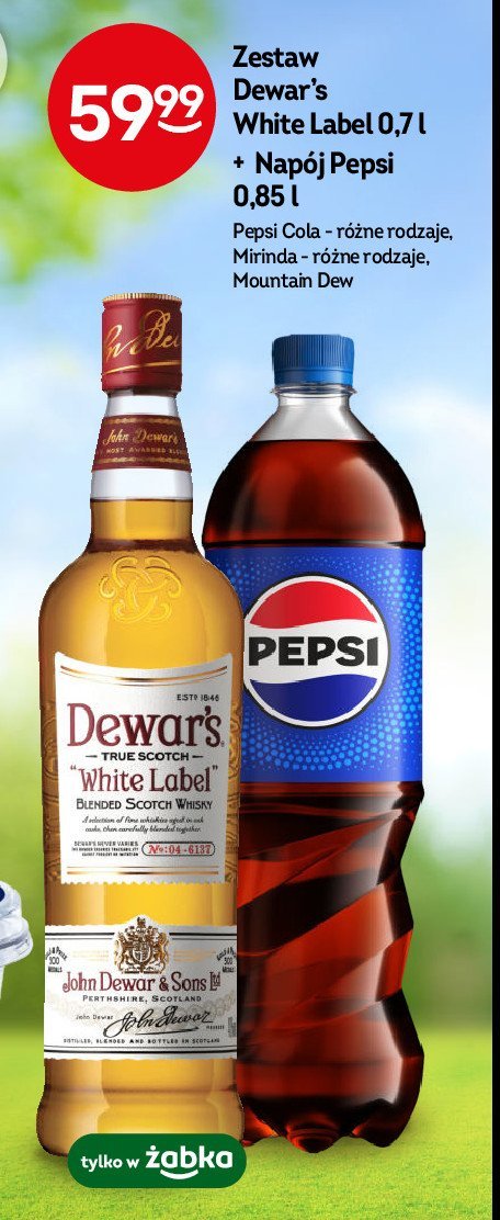 Whisky + pepsi 850 ml Dewar's white label promocja