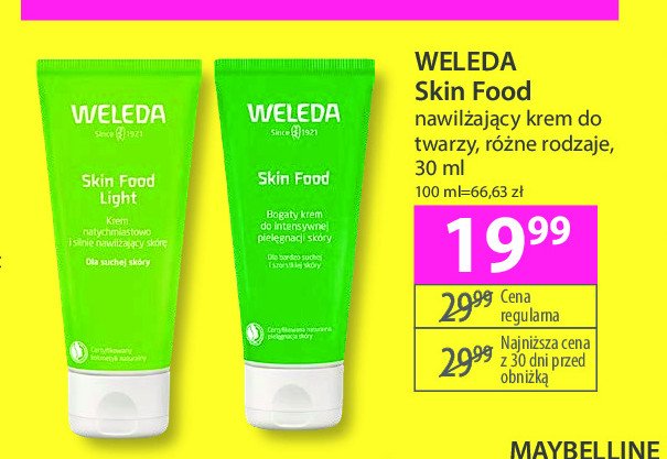 Krem natychmiastowo i silnie nawilżający skórę Weleda skin food light promocja