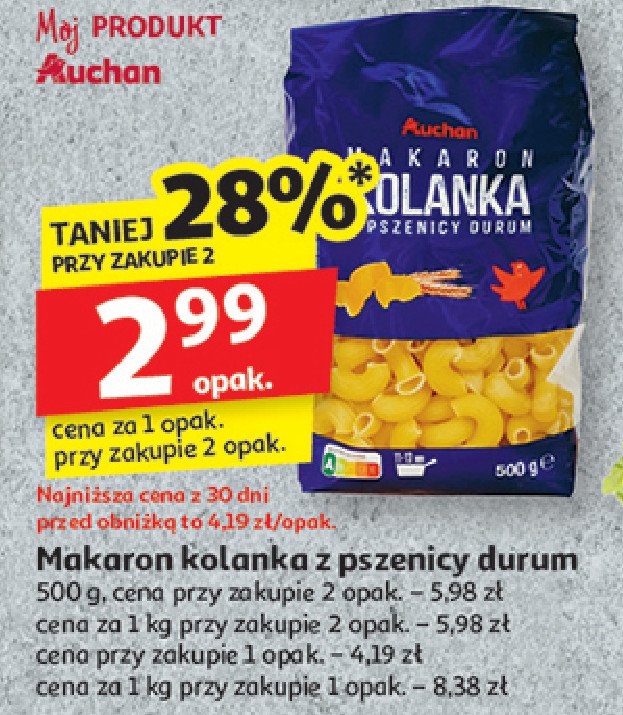 Makaron kolanka durum Auchan r贸偶norodne (logo czerwone) promocja