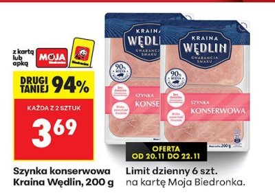 Szynka konserwowa Kraina Wędlin, 200 g promocja w Biedronka