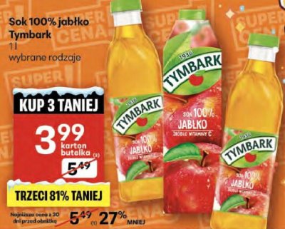 Sok 100% jabłko Tymbark promocja w Delikatesy Centrum