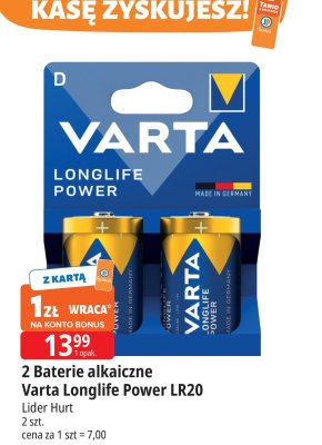 Baterie alkaiczne Varta Longlife Power LR20 promocja w Leclerc