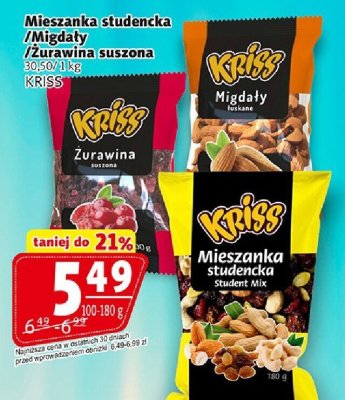 Mieszanka studencka Żurawina suszona Migdały promocja w Prim Market