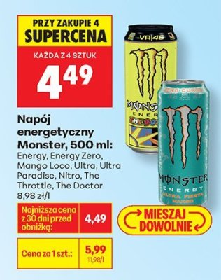 Napój energetyczny Monster, 500 ml Energy Zero promocja w Biedronka