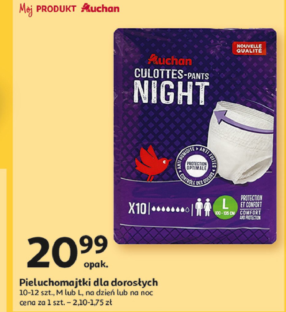 Pieluchomajtki dla dorosłych rozm. m na dzień Auchan promocja