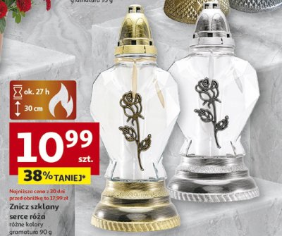 Znicz szklany serce róża różne kolory gramatura 90 g promocja w Auchan
