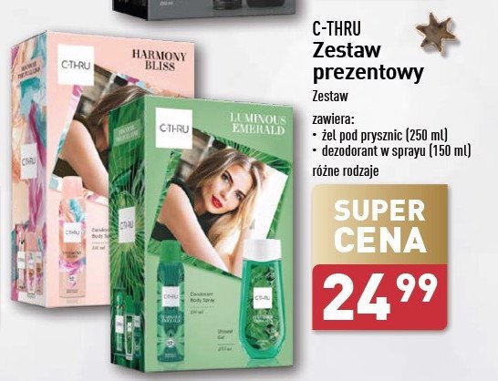 Zestaw w pudełku luminous emerald: żel pod prysznic 250ml + dezodorant 150ml C-thru zestaw promocja