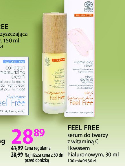 Serum do twarzy z witaminą c i kwasem hialuronowym Feel free promocja