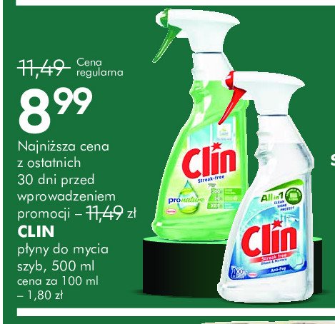 Płyn do mycia szyb Clin pro nature promocja