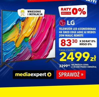 Telewizor LED 65QNED80A6A 4K QNED Edge 60HZ AI Webos 20W Magic Remote promocja w Media Expert