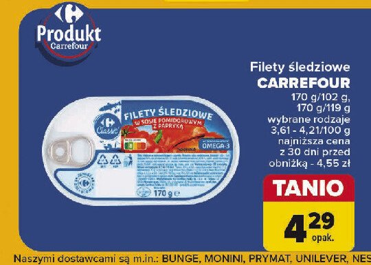 Filety śledziowe w sosie pomidorowym z papryką Carrefour promocja