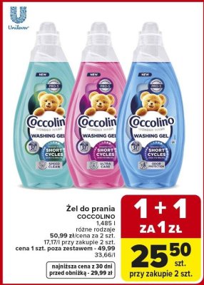 Żel do prania COCCOLINO 1,485 l różne rodzaje promocja w Carrefour