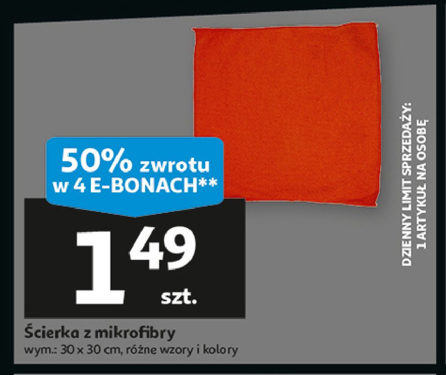 Ścierka z mikrofibry 30 x 30 cm promocja w Auchan