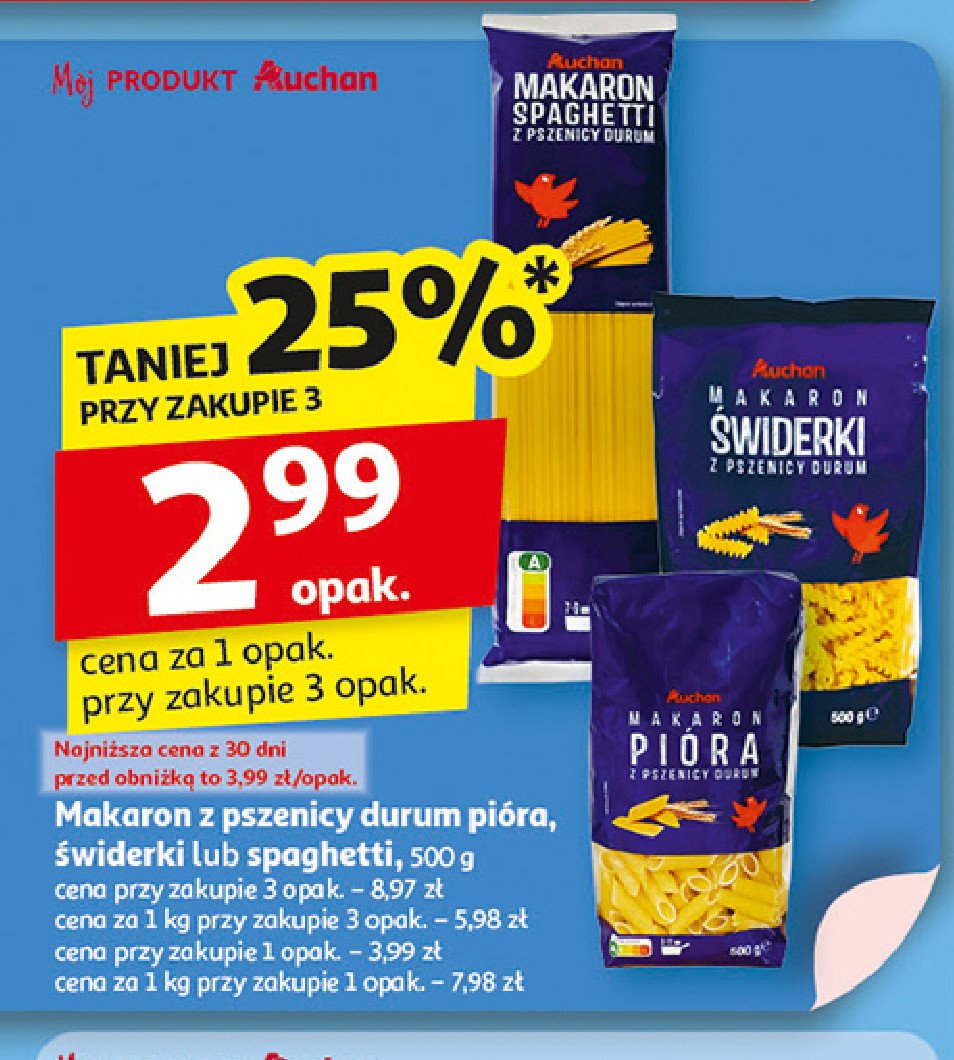 Makaron świderki durum Auchan różnorodne (logo czerwone) promocja w Auchan