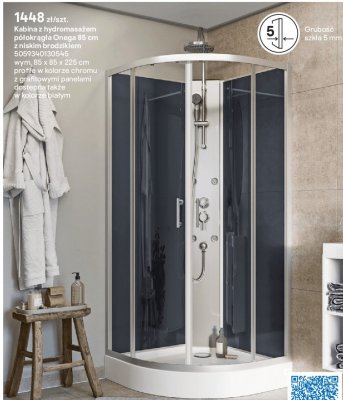 Kabina prysznicowa z hydromasażem półokrągła Onega 85 cm z niskim brodzikiem promocja w Castorama