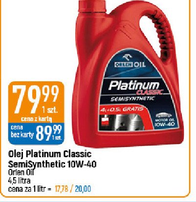 Olej silnikowy platinum classic semisynthetic 10w-40 Orlen oil promocja