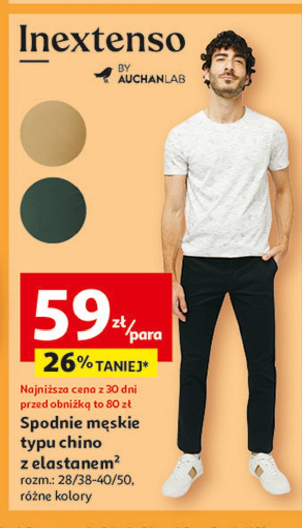 Spodnie męskie chino slim 28/38-40/50 Auchan inextenso promocja w Auchan