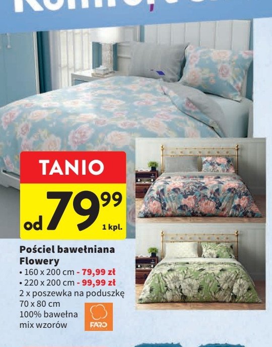 Komplet po艣cieli flowery 220 x 200 cm + 2 x 70 x 80 cm Faro promocja