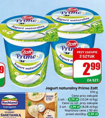 Jogurt naturalny Primo Zott promocja w Dino