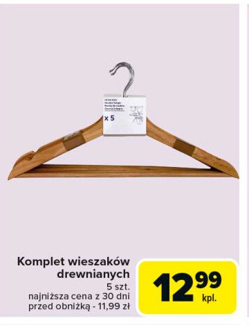 Komplet wieszaków drewnianych promocja w Carrefour Market