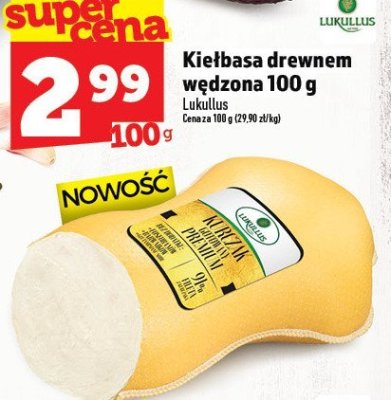 Kiełbasa drewnem wędzona 100 g Lukullus promocja w TOPAZ