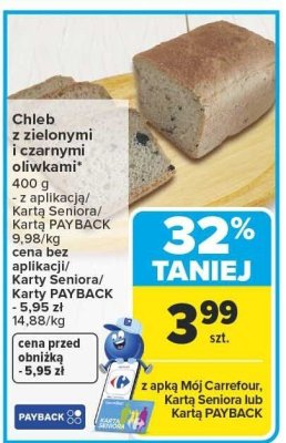 Chleb z zielonymi i czarnymi oliwkami promocja w Carrefour Market