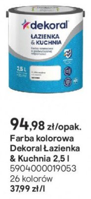 Farba kolorowa Dekoral Łazienka & Kuchnia promocja w Castorama