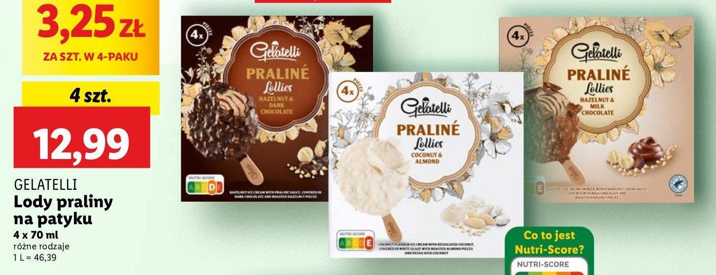 Lody praline coconut & almond Gelatelli promocja w Lidl