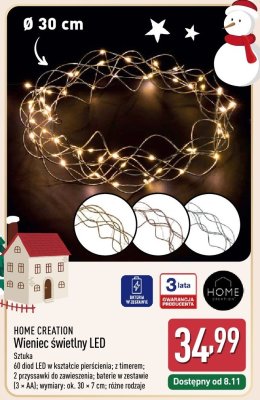 Oświetlenie świąteczne Wieniec świetlny LED HOME CREATION promocja w Aldi