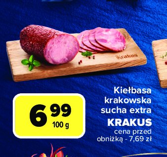 Kiełbasa krakowska sucha extra Krakus animex promocja w Carrefour