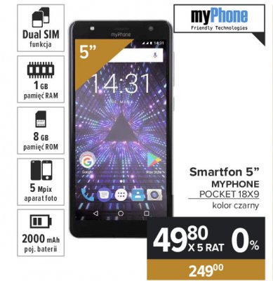 Smartfon pocket 18x9 czarny Myphone promocja